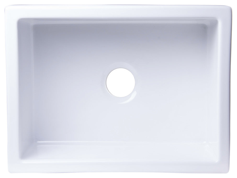 24" White Smooth Thick Wall Fireclay Single Bowl Farm Sink
