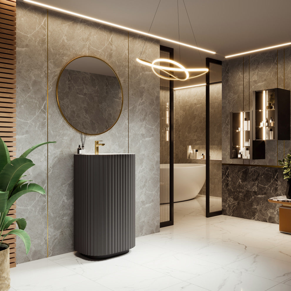 Eviva Haven 20" Dark Gray Solid Surface Pedestal Sink