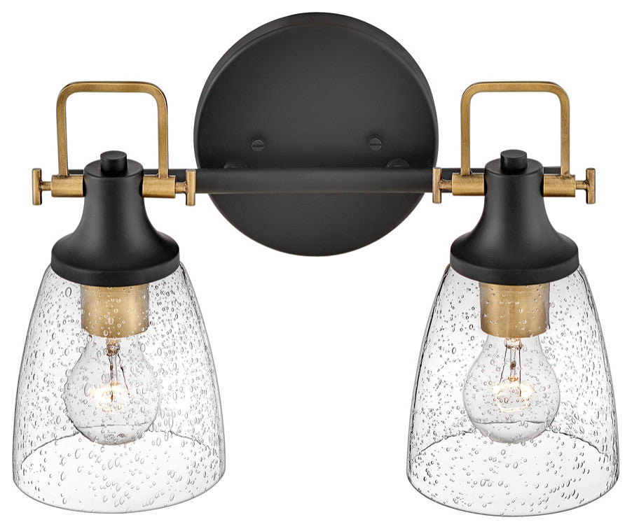 Hinkley Easton 14.5" Two Light Bath Vanity Fixture, Black + Heritage Brass