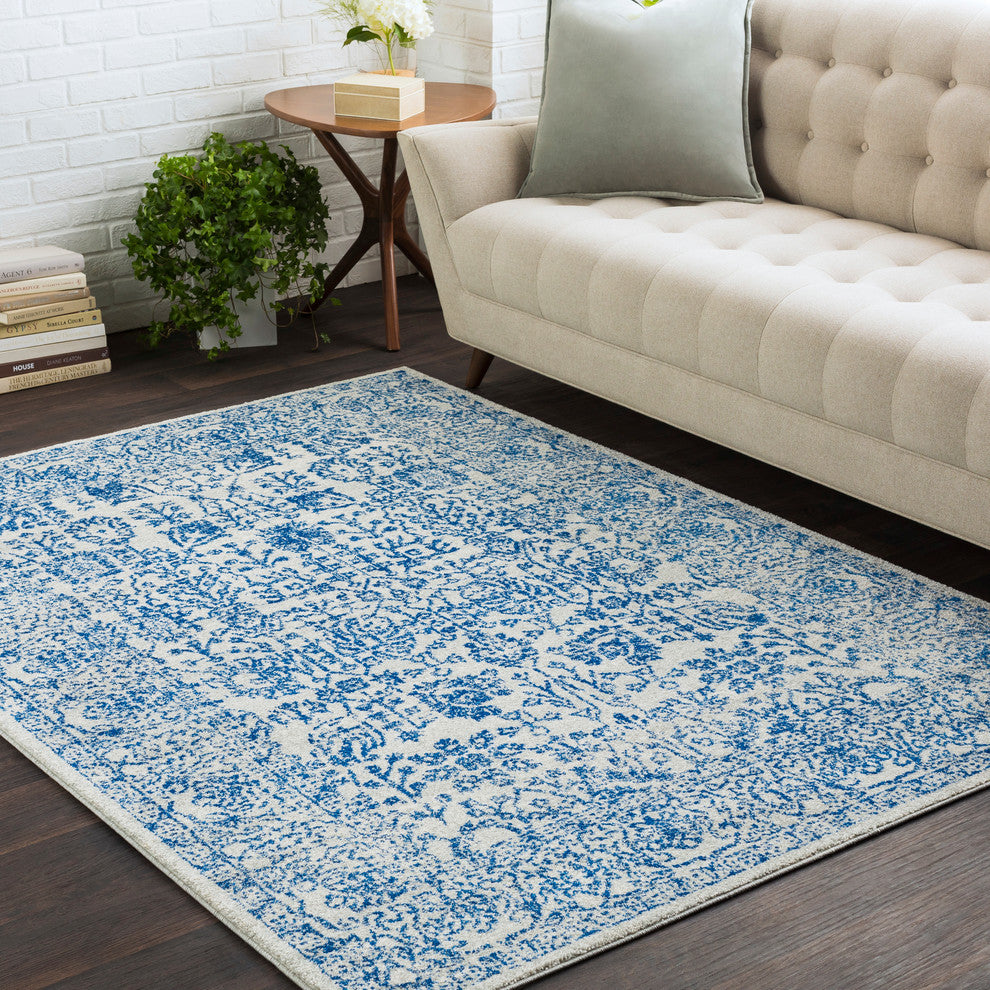 Harput Traditional Dark Blue, Light Gray Area Rug, 3'11"x5'7"