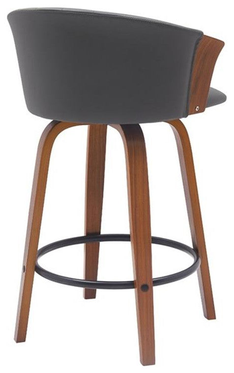 Armen Living Diana 26" Swivel Wood & Faux Leather Counter Stool in Walnut/Gray