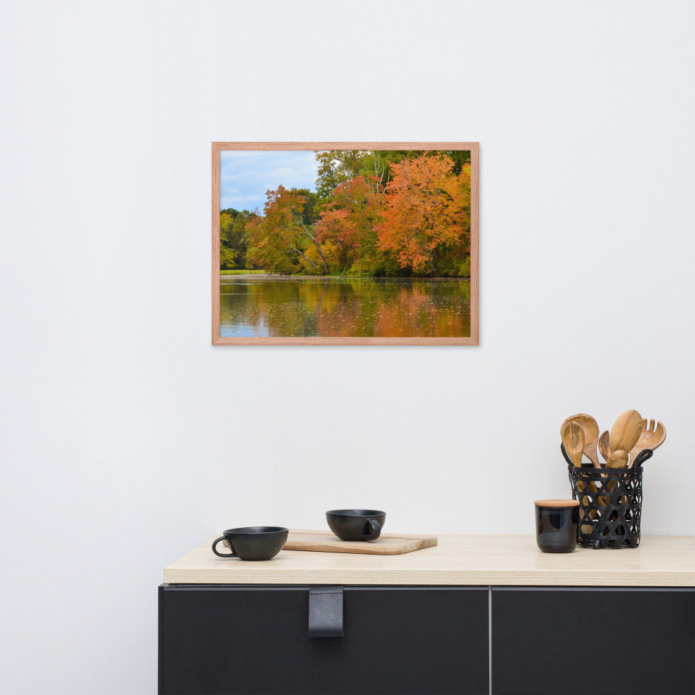Autumn Tree Line Rural Landscape Framed Photo Paper Wall Art Prints, Red Oak, 18" X 24"