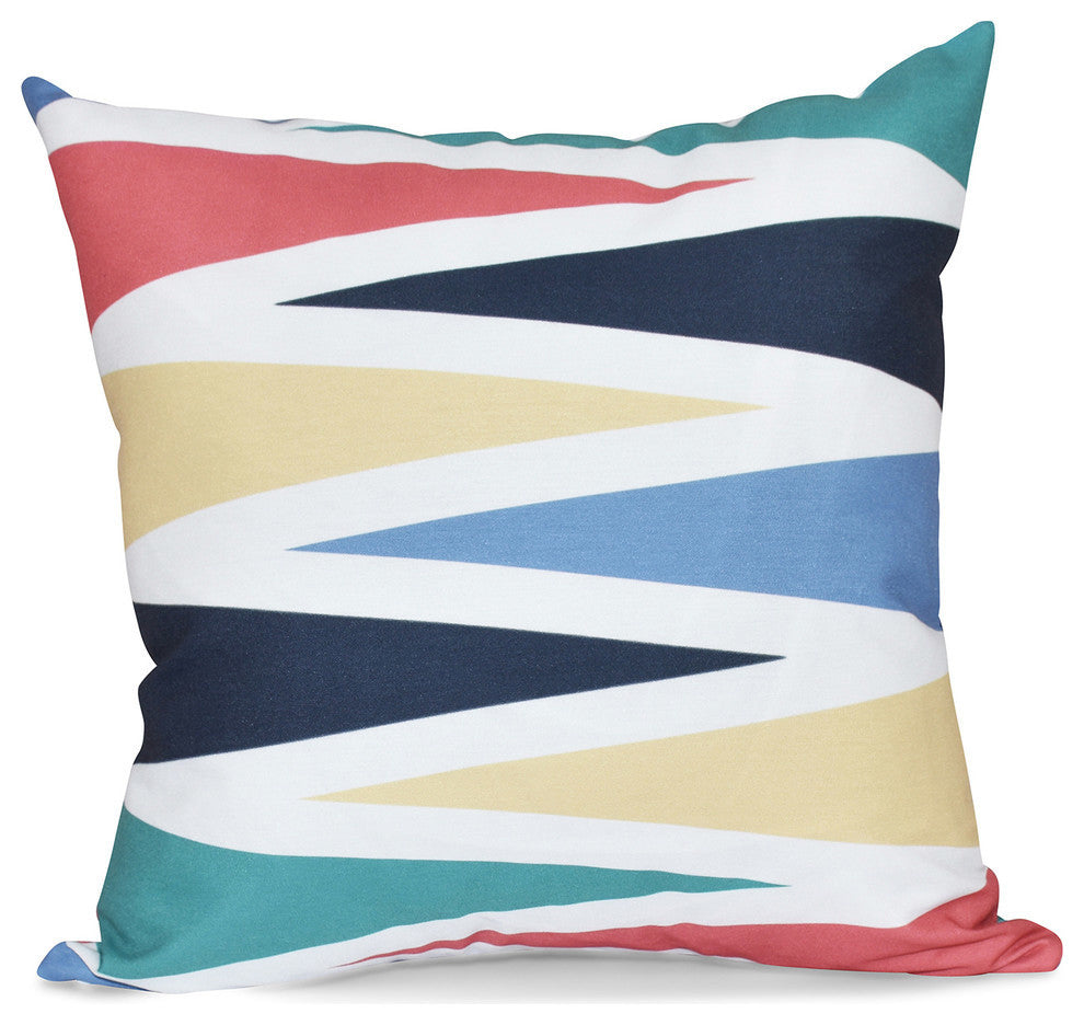 Backgammon, Geometric Print Outdoor Pillow, Navy Blue, 18"x18"