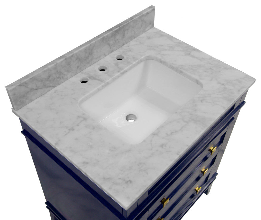 Eleanor 30" Bathroom Vanity, Royal Blue, Carrara Marble Top