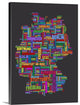German Cities Text Map, Multicolor on Grey Wrapped Canvas Art Print, 18"x24