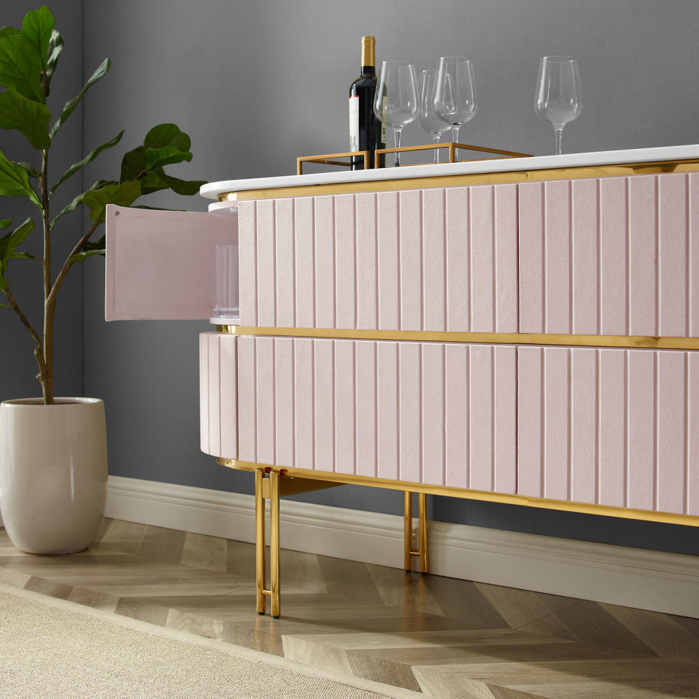 Console Entry Table Sideboard, Pink White, Velvet, Modern, Mid Century Lounge