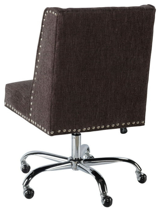Unique Office Chair, Cushioned Seat & Nailhead Trim Accents, Charcoal Fabric