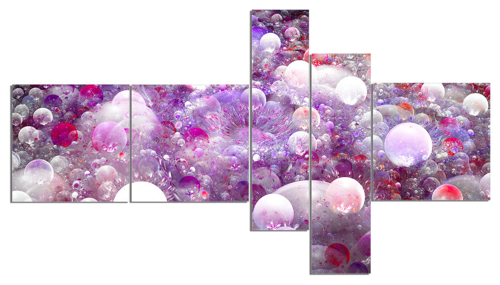 Red Fractal Molecule Pattern, Abstract Wall Art Canvas, 60"x32", 5 panels