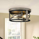 2 Light Flush Mount Light Fixture Cage Drum Wood Ceiling Lamp