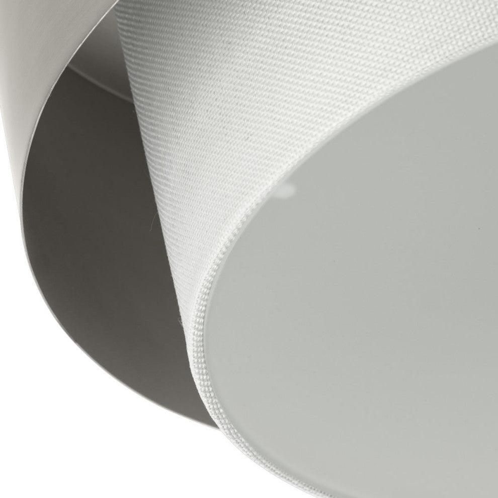 Silva Collection Two-Light Brushed Nickel White Linen Shade 14" Flush Mount, Brushed Nickel