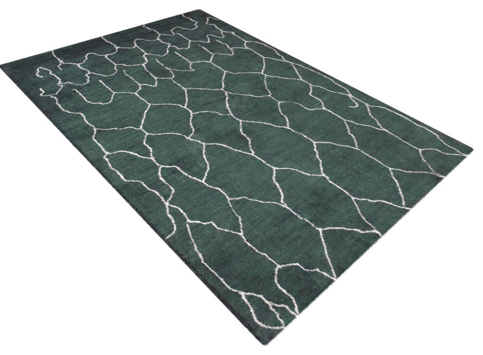 HAND KNOTTED LOOM SILK AREA RUGS-6'x9',Rectangle,Dark Green White,Contemporary