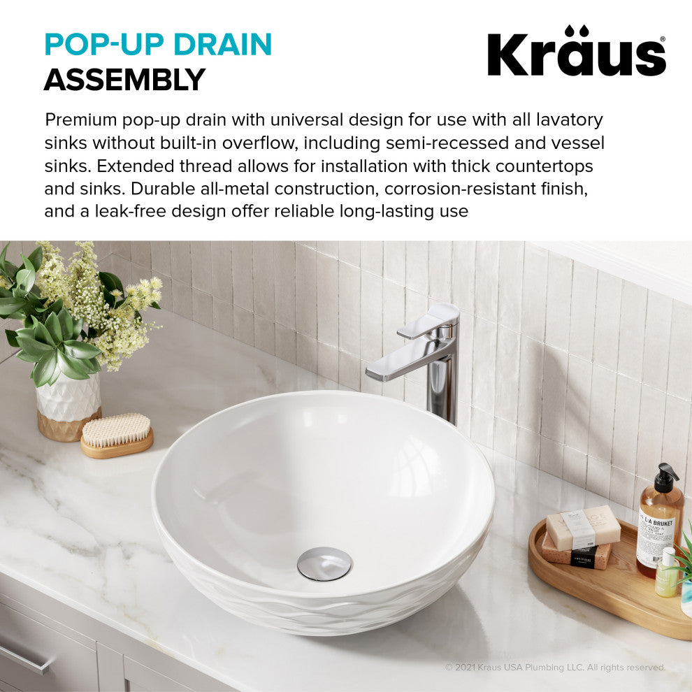 Pop Up Drain With Extended Thread, Chrome