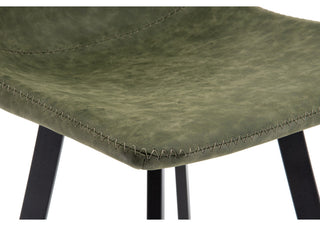 LeisureMod Elland Modern Upholstered Leather Bar Stool Iron Legs, Olive Green
