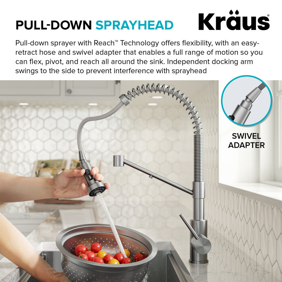 Bolden Commercial Style 2-Function Pull-Down 1-Handle 1-Hole Kitchen Faucet, Spot Free Stainless Steel/ Matte Black (Filter Kitchen Faucet)