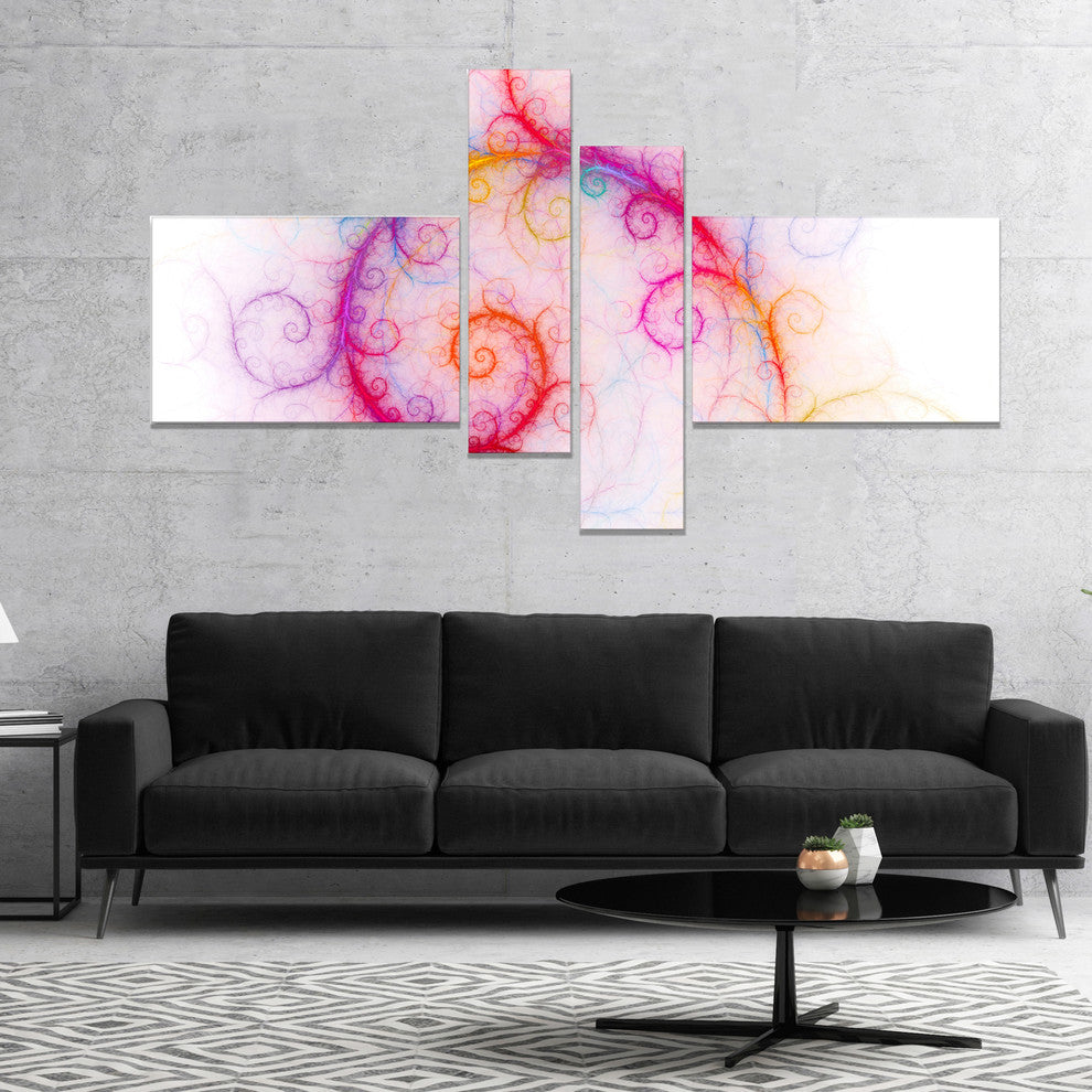 Beautiful Pink Fractal Pattern, Abstract Wall Art Canvas, 60"x32", 4 panels