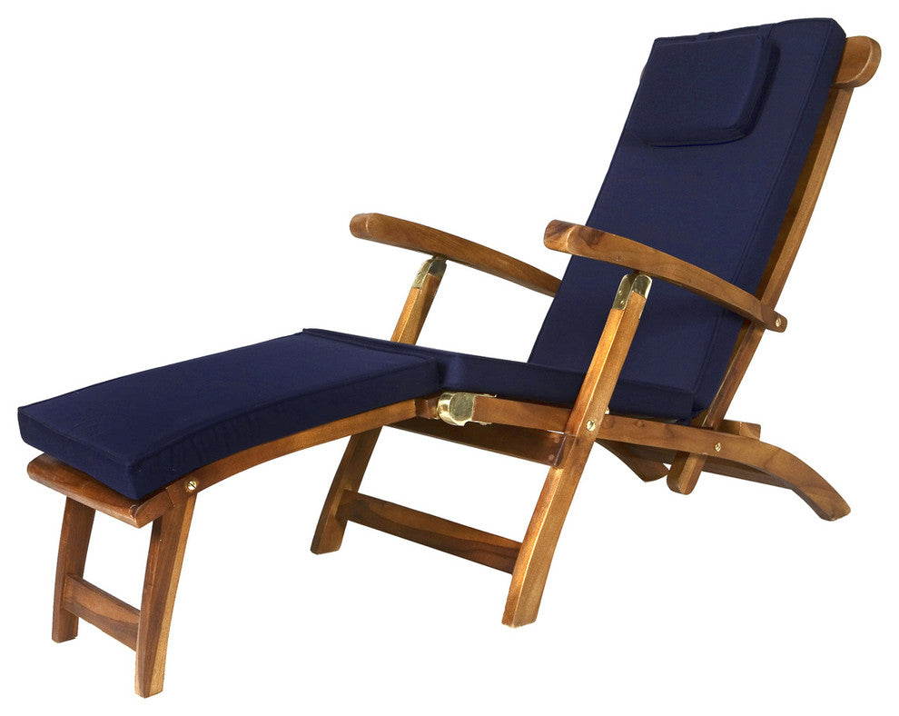 5-Position Steamer Chair and Cushion, Blue