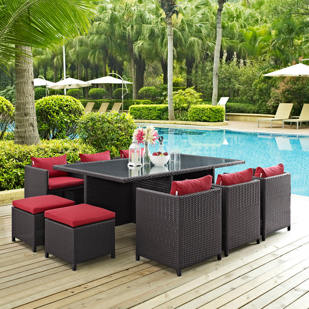 Espresso Red Reversal 11-Piece Outdoor Patio Dining Set