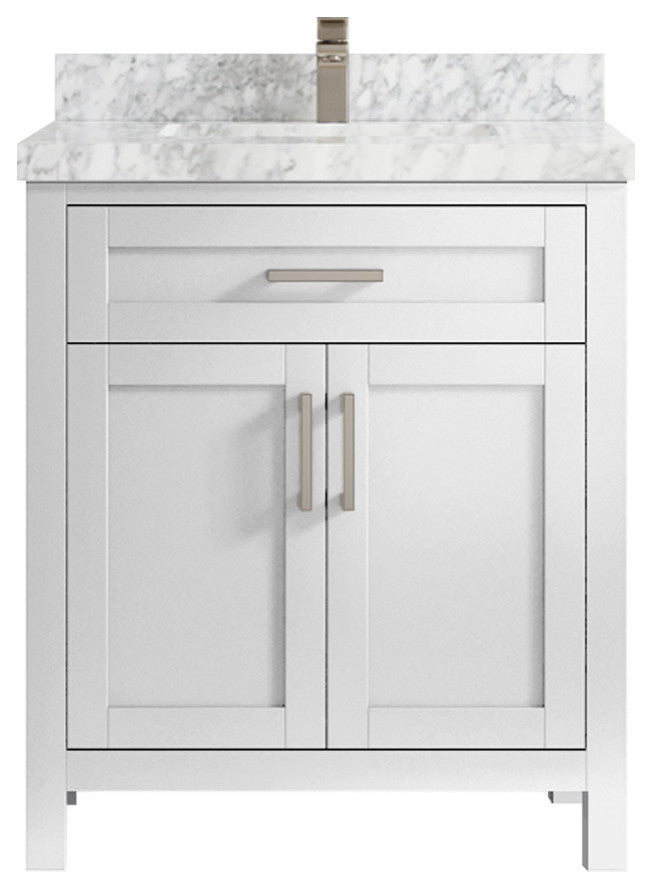 Cambridge 30 Single Sink Bath Vanity in White 2" Carrara Marble