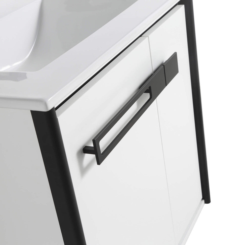 Oakville Wall Mount Bathroom Vanity, White Matte, 24", Black Hardware