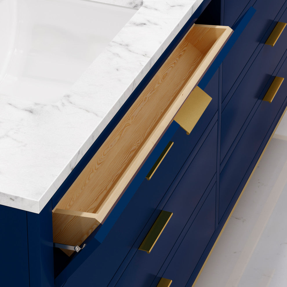 Bristol 72" Marble Countertop Vanity, Blue With Gooseneck Faucet