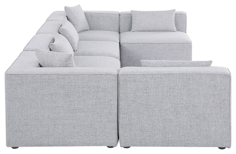 Cube Upholstered Modular Sectional, Gray, 6-Piece: 4 Armless Chair, 2 Corner Chair, Linen Texured Fabric