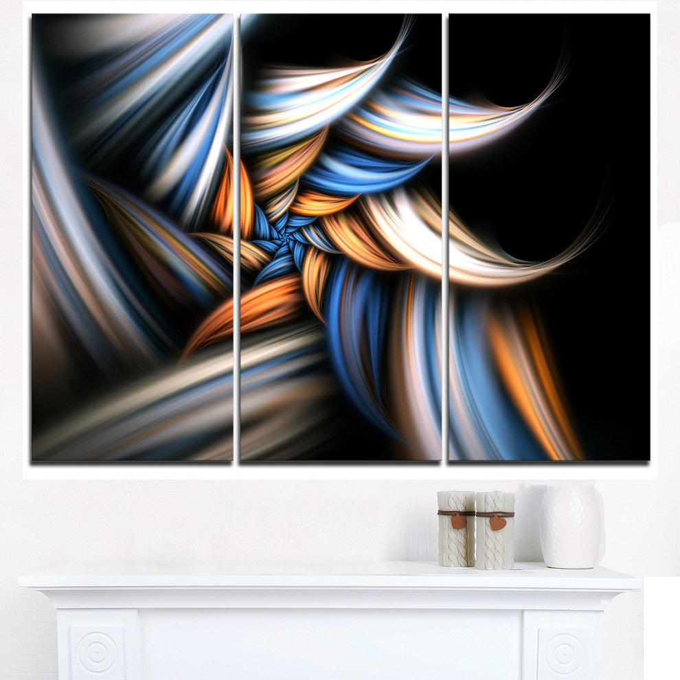 "Multi Color Fractal Floral Pattern in Black" Metal Wall Art, 3 Panels, 36"x28"