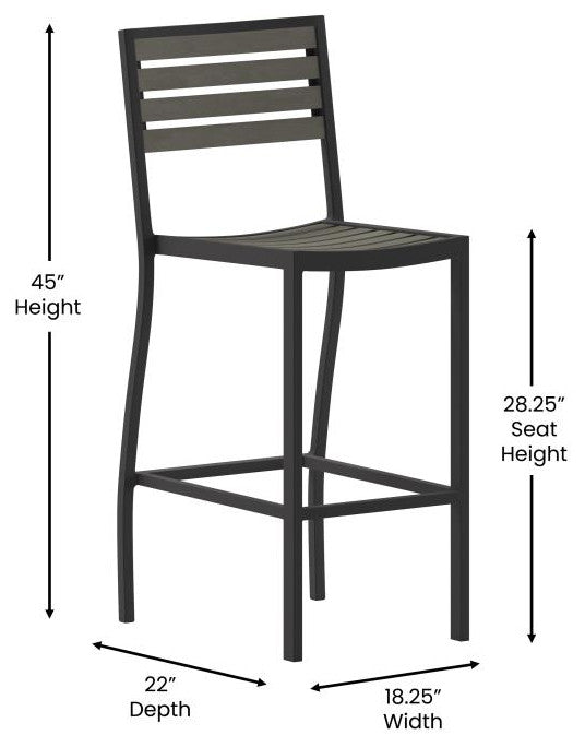 Lark Commercial Grade Outdoor Bar Height Stool, Gray Wash