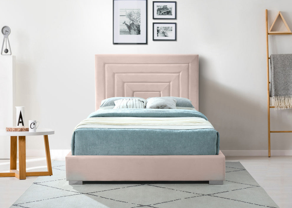 Nora Velvet Upholstered Bed, Pink, Full