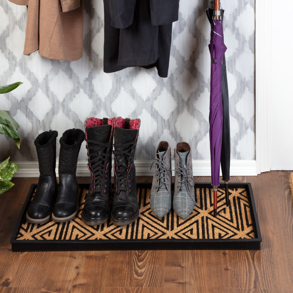 34.5"x14"x1.5" Rubber Boot Tray With Tan/Black Tribal Coir Insert