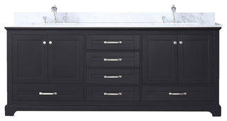 Dukes 80" Espresso Double Bath Vanity Cabinet Carrara Marble Top Square Sinks