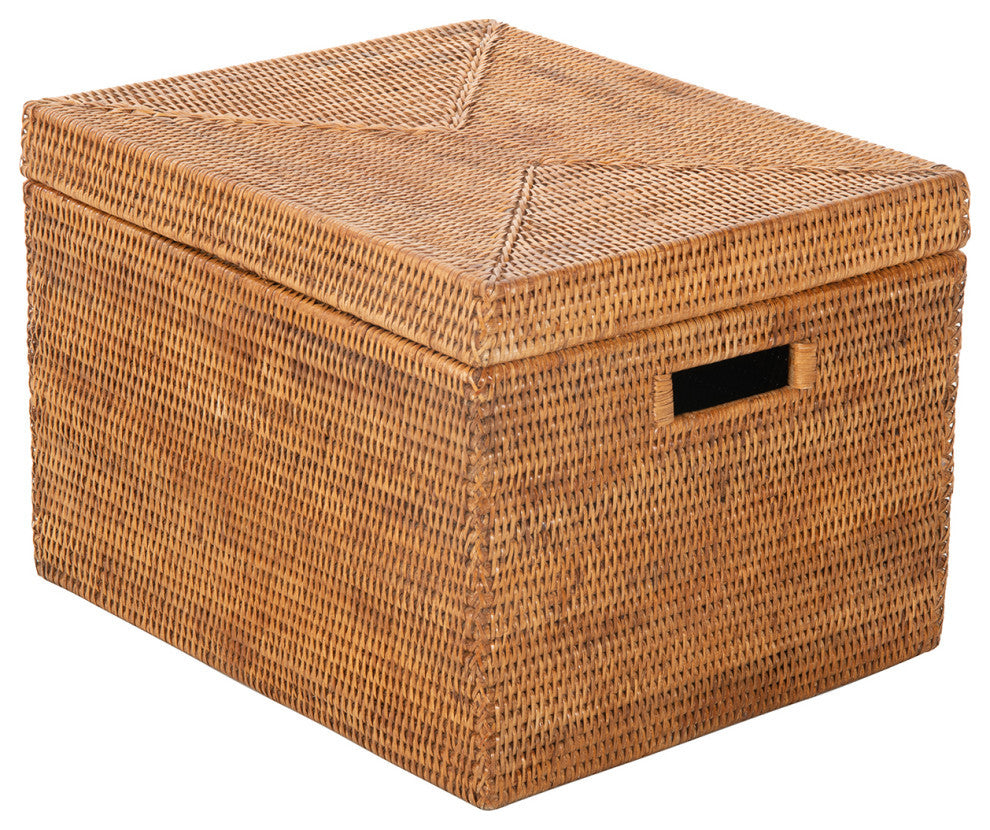 La Jolla Rattan Rectangular  Storage Box, Honey Brown