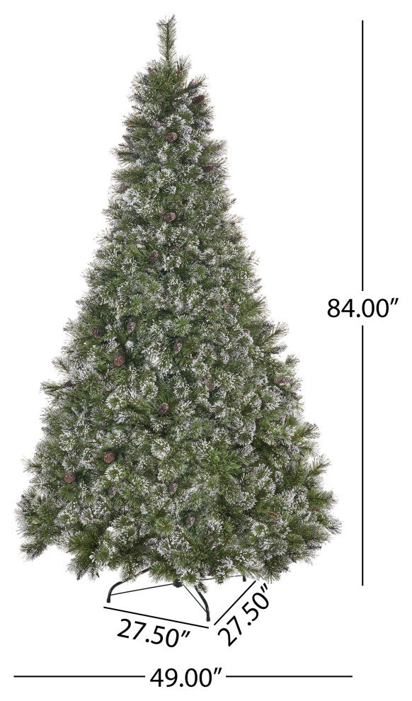 7' Mixed Spruce Hinged Artificial Christmas Tree, Pre-Lit Multi-Colored