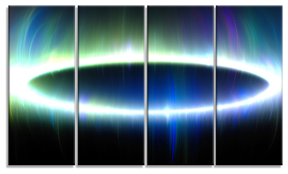 Large Blue Oval Fractal Light, Abstract Canvas Art Print, 48"x28", 4 Panels