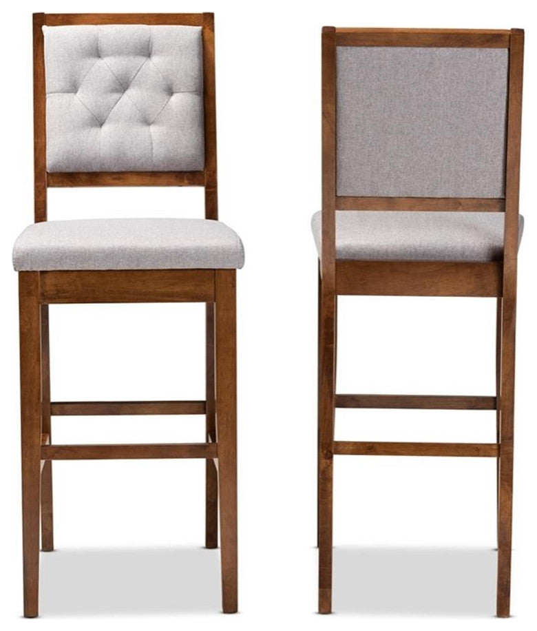 Gray Fabric Upholstered & Walnut Brown Finished Wood 2-Piece Bar Stool Set