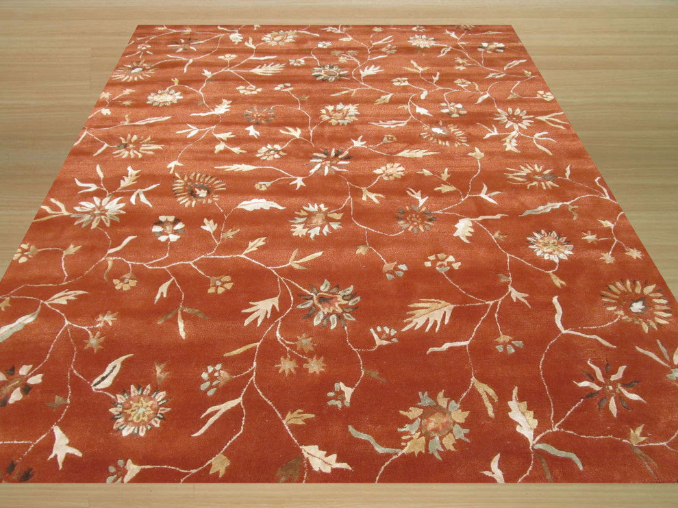 Rust Transitional Floral Modern Floral Area Rug