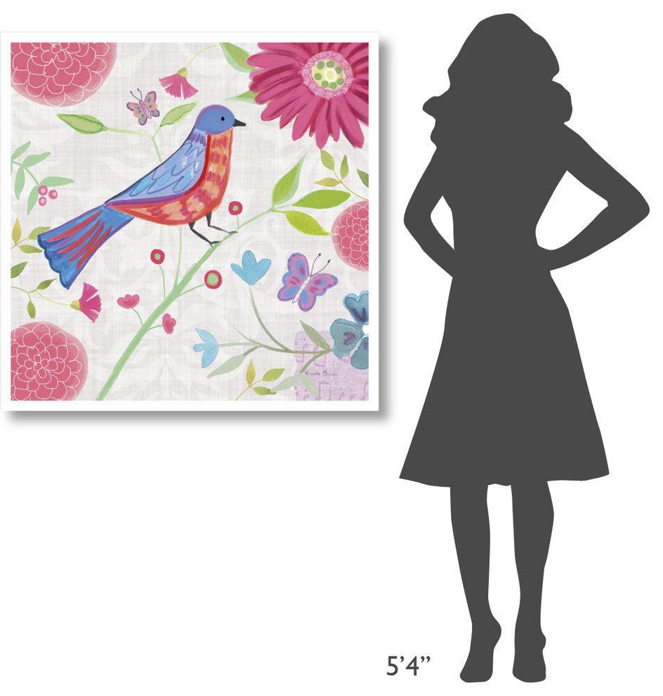 "Damask Floral and Bird II" Digital Paper Print by Farida Zaman, 38"x38"