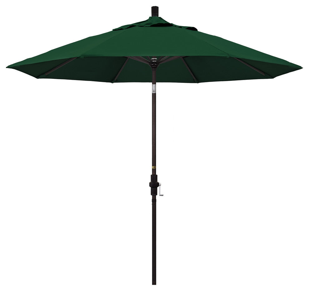 9' Bronze Collar Tilt Crank Aluminum Umbrella, Hunter Green Olefin