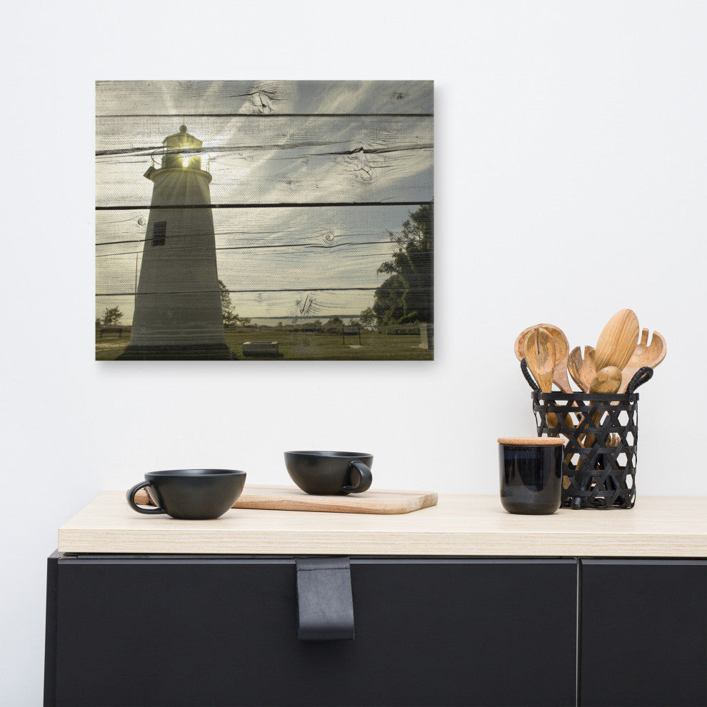 Faux Rustic Reclaimed Wood Turkey Point Lighthouse Canvas Prints, 16" X 20"