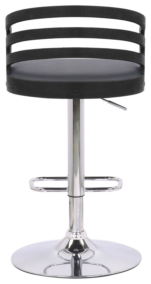 Gray Faux Leather Black Wood and Chrome Adjustable Swivel Bar Stool