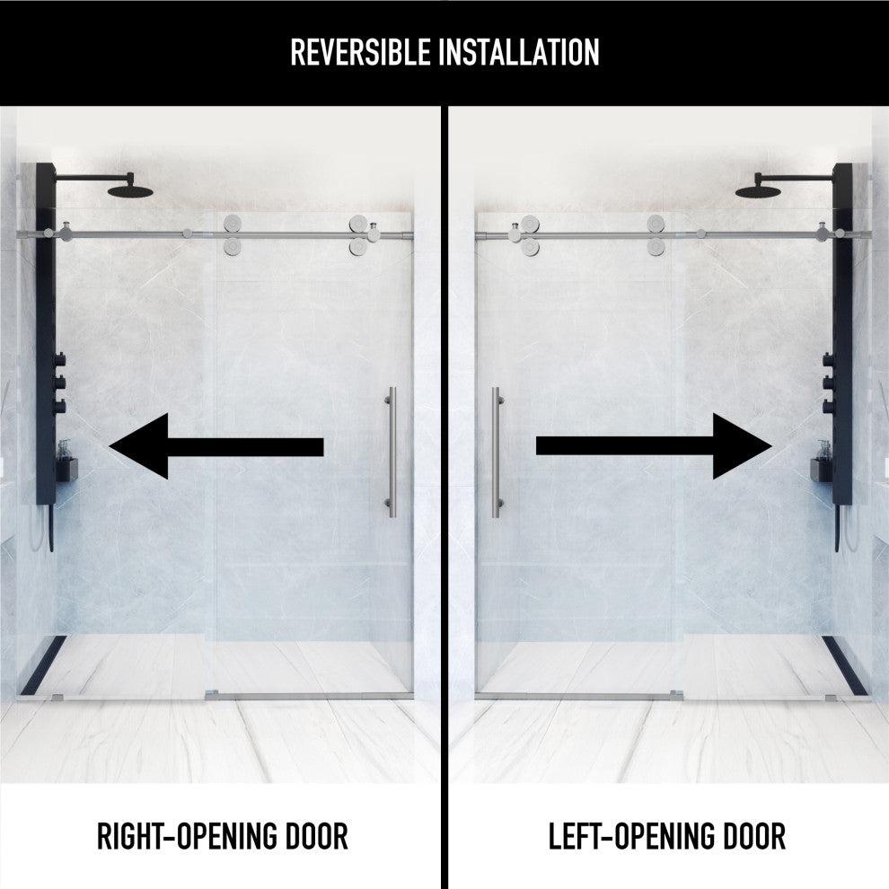 VIGO Elan 48" to 52" W x 74" H Frameless Sliding Shower Door, Stainless Steel, Clear Glass