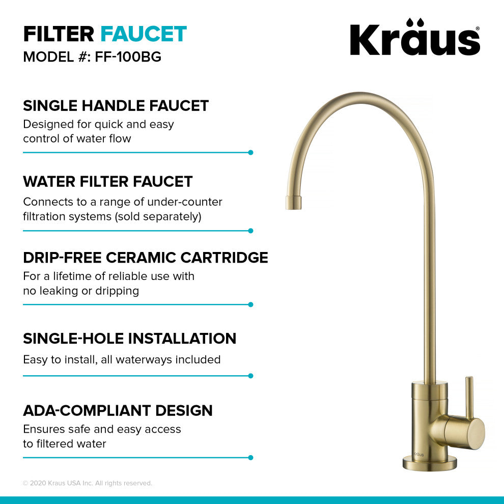 Purita Drinking Water Dispenser Beverage Kitchen Faucet, BG Brushed Gold