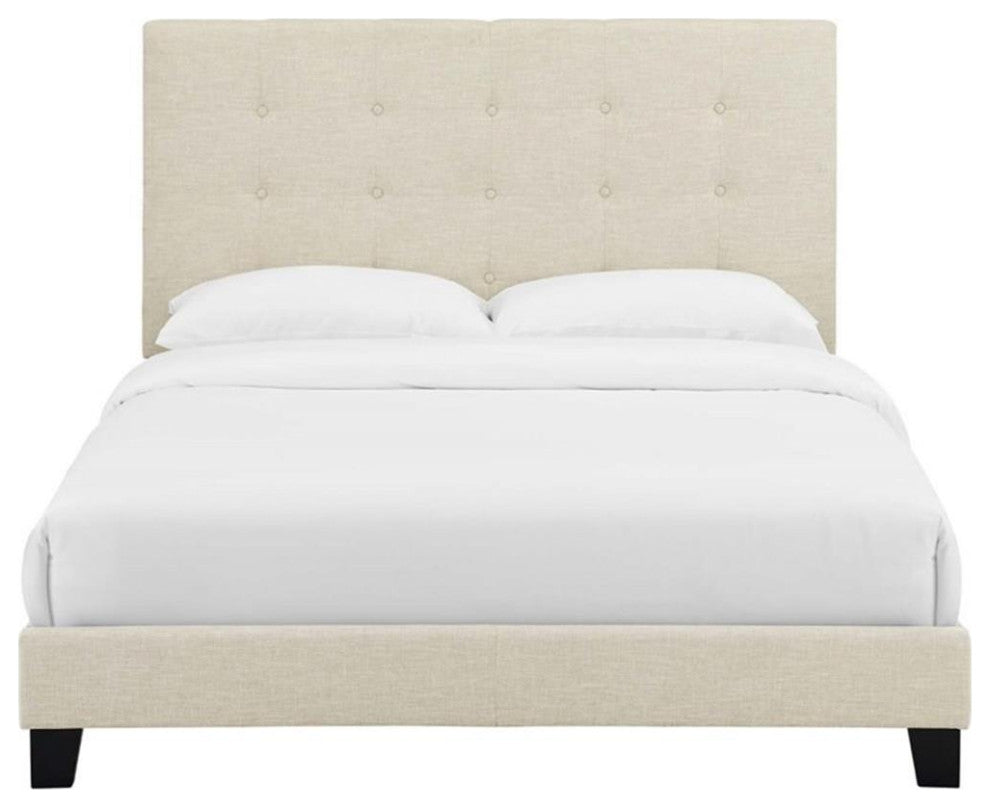 Modway Melanie Full Tufted Button Upholstered Fabric Platform Bed in Beige