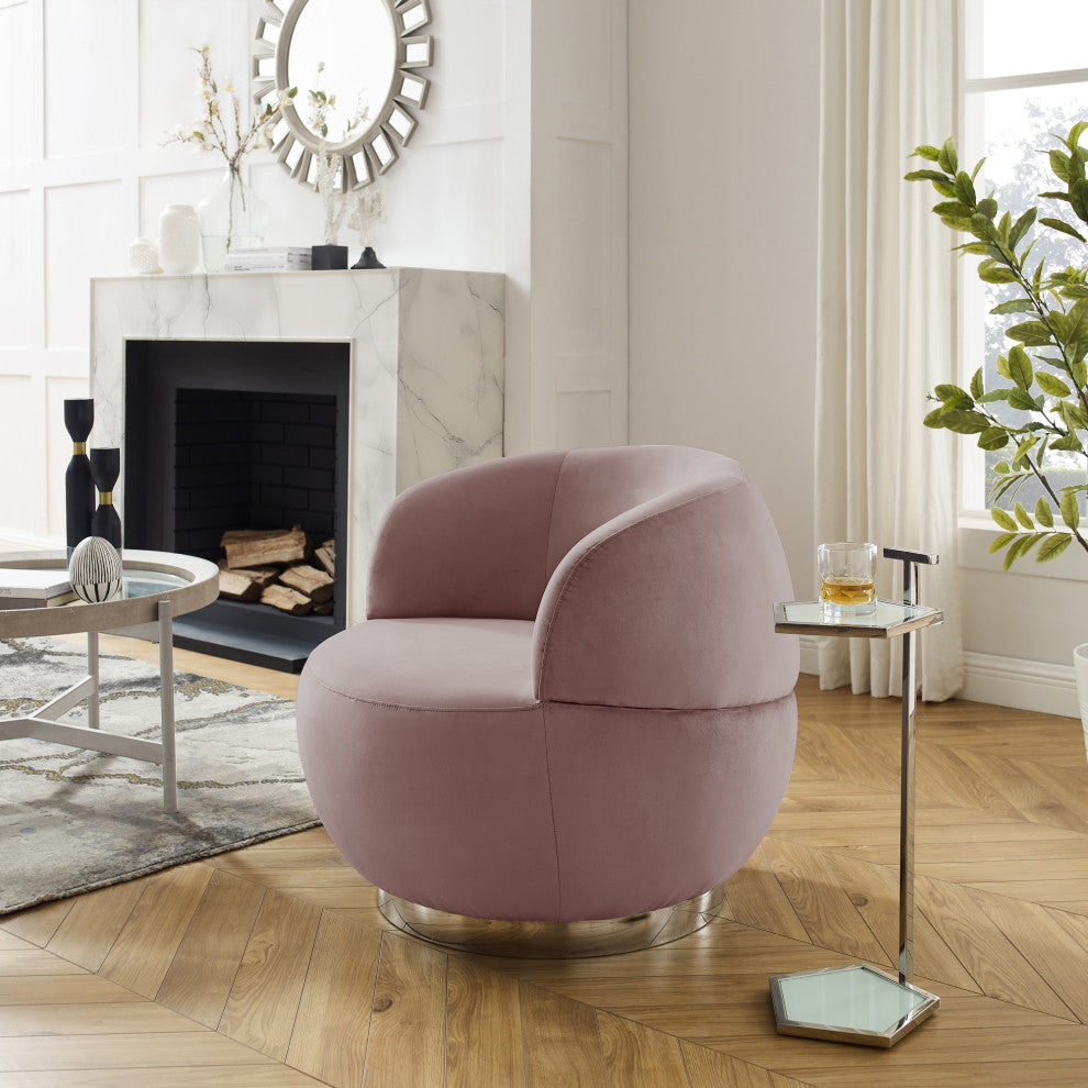 Inspired Home Shaniyah Accent Chair, Swivel, Blush/Chrome Velvet