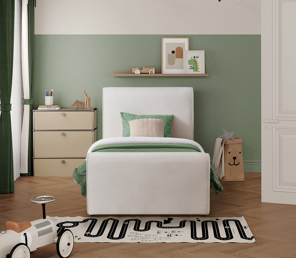 Sloan Black Velvet Full Bed, Cream, Twin