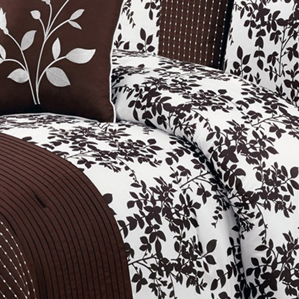 Bliss 100% Polyester 8PC Floral Bedding Set, Coffee, King