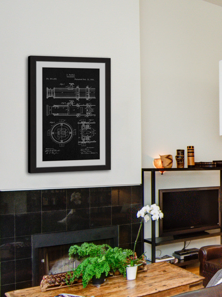 "Telescope 1891 Black Paper" Framed Painting Print