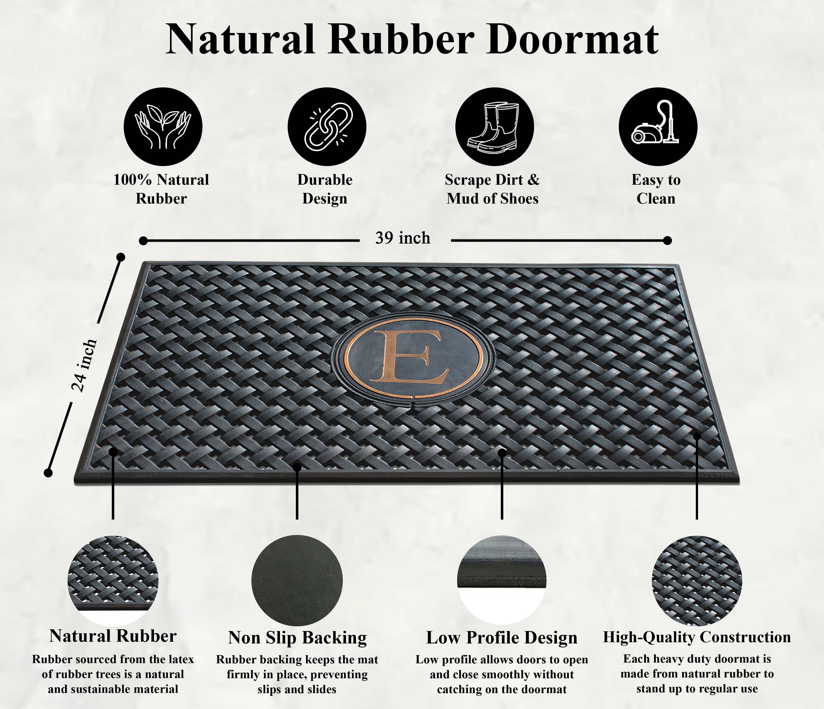 A1HC 100% Rubber Monogrammed Heavy Duty Durable Doormat 24"x39" E