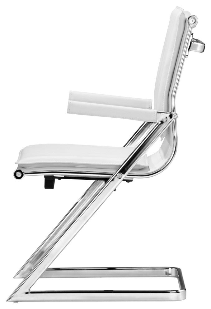 Office Chair, Set of 2, Faux Vinyl Leather, Steel, White, Silver, Home Business