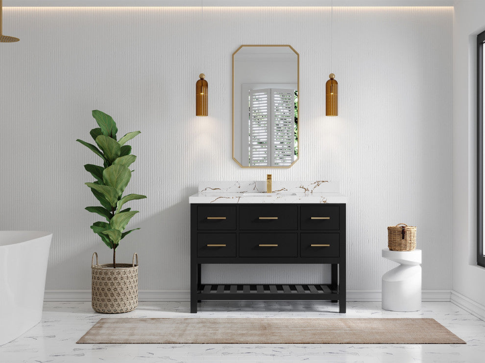 Parker 48" Single Sink Bath Vanity, Black 2" Viola Brown