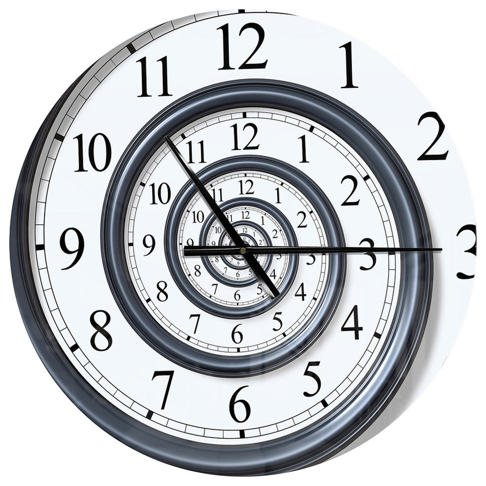 Time Spiral Analog Wall Oversized Contemporary Metal Clock, 23x23